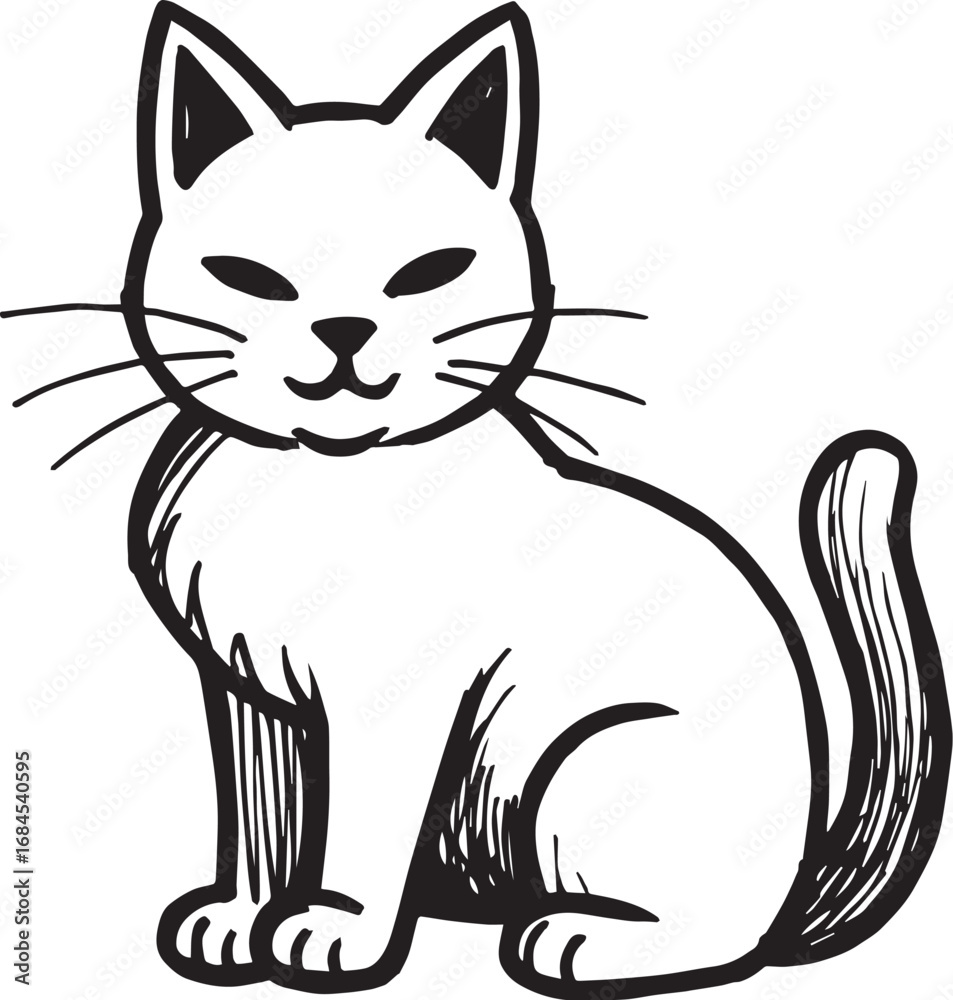 Obraz premium Cat Doodle Black and White Illustration Vector Image Cute Kitten Sketch Line Art Drawing Silhouette 