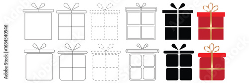 Gift Box Vector Icon Illustration Set. Holiday Presents, Celebration Packages, and Surprise Boxes with Bows and Ribbons for Every Occasion Design Resource