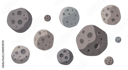 Asteroids and meteorites floating in space.