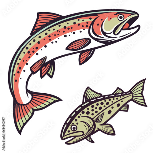 Vector artwork of salmon fish swimming in clean river water, representing aquatic wildlife