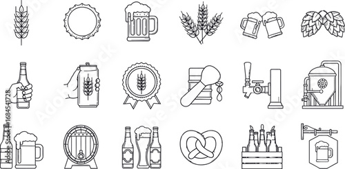 Beer brewing process and equipment outline vector illustration