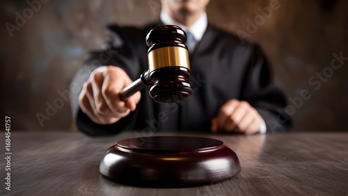 Judge Striking Gavel in Courtroom