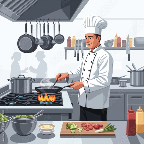 Chef cooking food in the kitchen with professional culinary skill