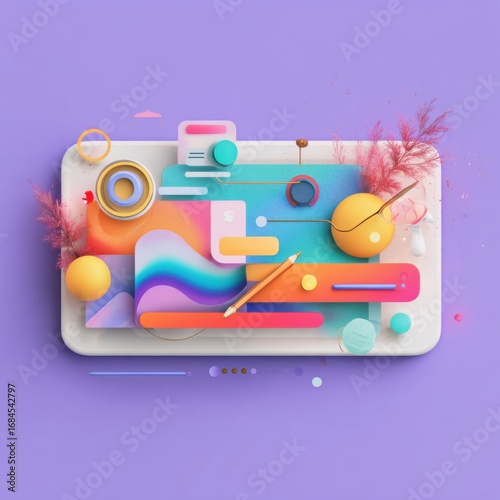 A creative 3D illustration banner for a UX design workshop using Figma UX tools, elements, and resources.