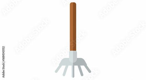 Isolated garden rake icon in a minimalist flat style. Essential tool for soil cultivation, yard maintenance, and agricultural work