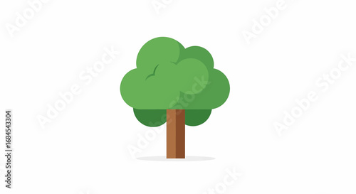 Minimalist flat style vector graphic of a single green deciduous tree icon. Eco friendly concept isolated on a white background for design