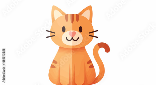 Charming orange tabby cat illustration with cute whiskers sitting happily. A delightful cartoon feline character design, isolated on a simple white background