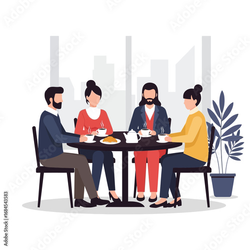 Group of business people having meeting at cafe