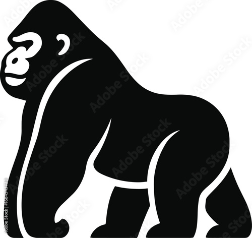 Gorilla silhouette, black minimal, vector transparent