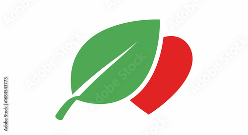 Green Leaf and Red Heart Symbol A Graphic Representation of Nature's Affection and Wellness