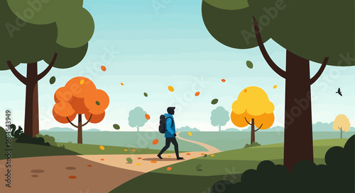 Autumn Walk A Solo Hike Through a Colorful Forest Landscape in the Fall Season