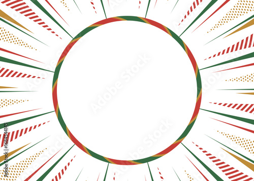 集中線と円形のフレーム背景、ポップなデザイン、クリスマスカラー