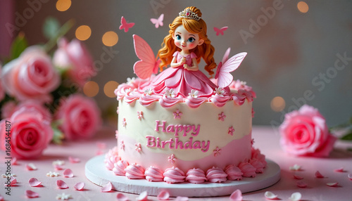 Birthday cake with animated princess character
