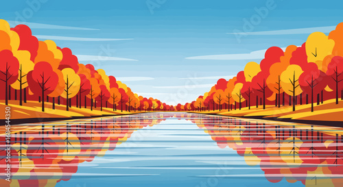 Autumn Reflections Serene River Scene with Colorful Fall Trees