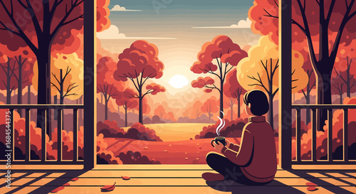 Autumn Serenity A Peaceful Sunrise on the Porch