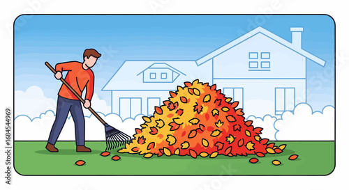 Raking Leaves in Autumn A Yard Work Illustration