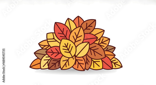 Vibrant collection of colorful autumn leaves artfully arranged in a charming pile, symbolizing the beauty and warmth of the fall season, perfect for seasonal designs and natural themes