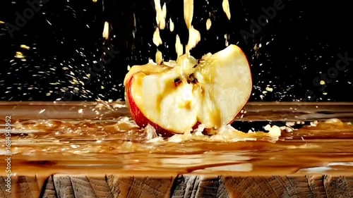 Apple juice splash in the air