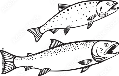 Creative illustration of swimming salmon representing river and ocean fish species diversity