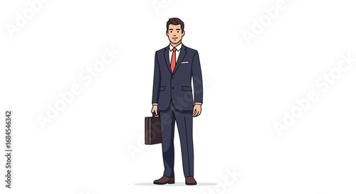 Professional businessman in elegant suit ready for success holding briefcase, confident and prepared