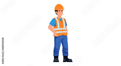 Construction worker in safety vest and hard hat ready for work on a building site