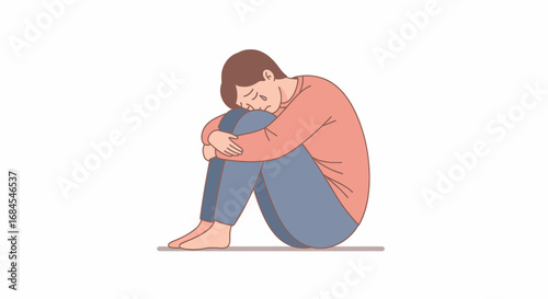 Person experiencing sadness and grief, curled up in a ball with tears, feeling down and alone
