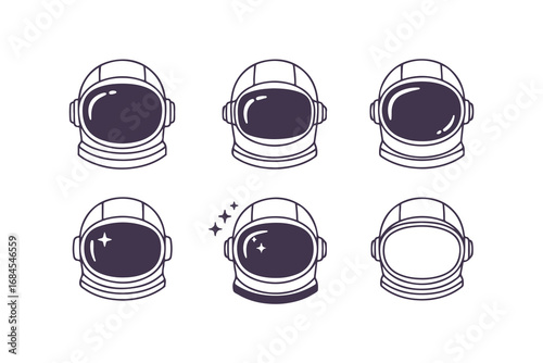 Set of cute astronaut helmet icons, hand-drawn vintage vector