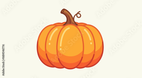 A vibrant orange pumpkin illustration with a stem and vine, isolated on a light background for autumn holiday designs