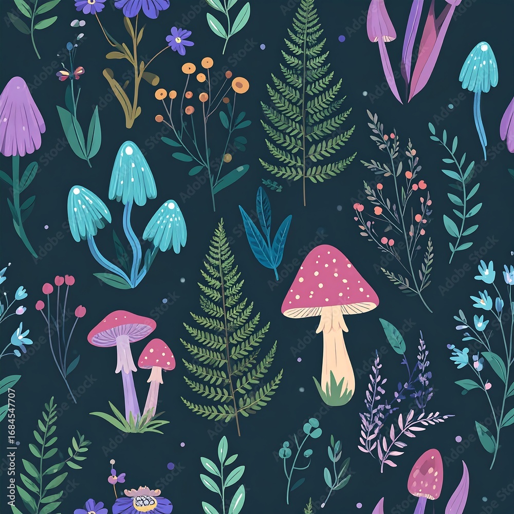 Floral and Fungi Seamless Pattern (1)