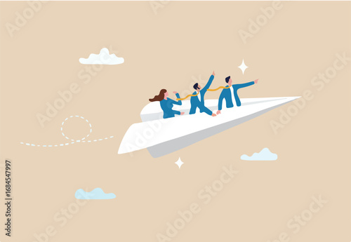 Team winning business achievement, teamwork working together, company direction, leadership strategy, motivation, aspirations concept, manager lead business people employee on paper airplane origami