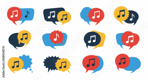 Musical conversations illustration with colorful speech bubbles and music notes icons
