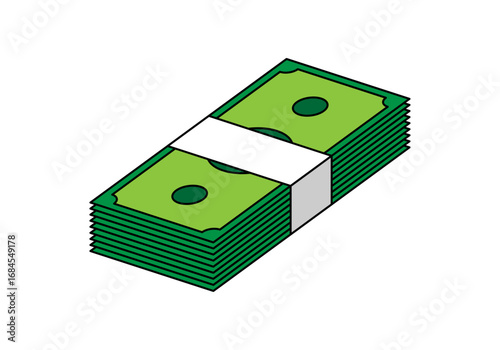 Fajo de billetes verde en fondo blanco