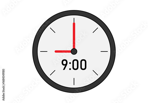 Reloj analógico indicando entrada al trabajo a las 9.00