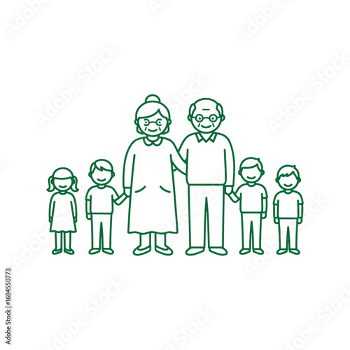 Happy family with grandparents and children.