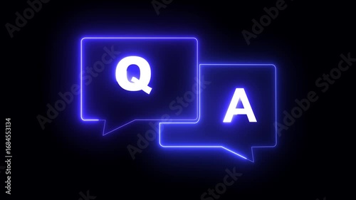 q and a question and answer animated session icon q n a neon 4k screen Animated Question and Answer the letters Q and A.  Speech bubbles with Question and Answer icon isolated on black background.