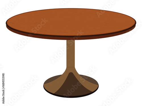 Round wooden table vector illustration with single pedestal base
