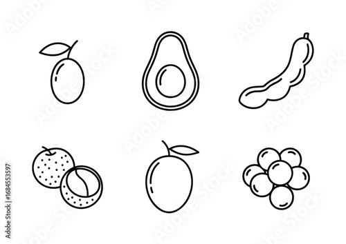 A vibrant collection of fresh fruit and vegetable icons celebrating healthy eating and natural ingredients for culinary use and wellness promotion