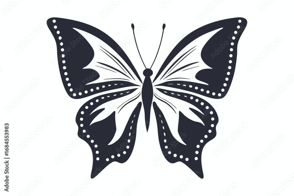 Fototapeta premium Decorative Butterfly Vector, Geometric Wings, White Dot Border on White Background