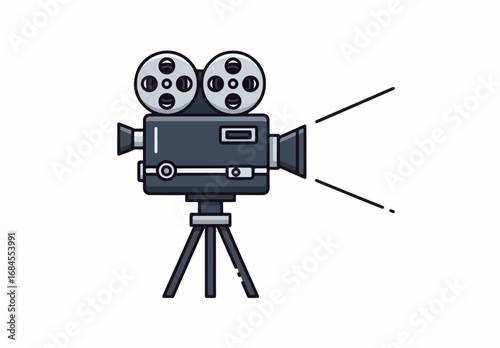 This retro film camera, with its iconic dual reels and sturdy tripod, evokes the golden age of cinema.