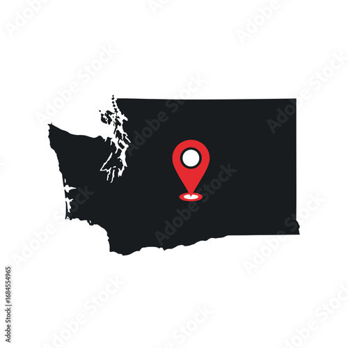 Conceptual illustration of the state of Washington featuring a prominent location pin icon