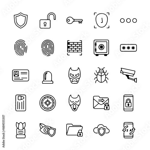 Collection of security-themed icons, offering a comprehensive visual vocabulary for digital and physical safety concepts.