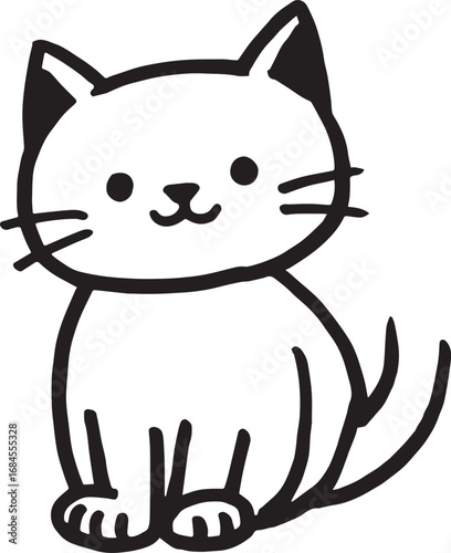 Cat Doodle Black and White Illustration Vector Image Cute Kitten Sketch Line Art Drawing Silhouette
