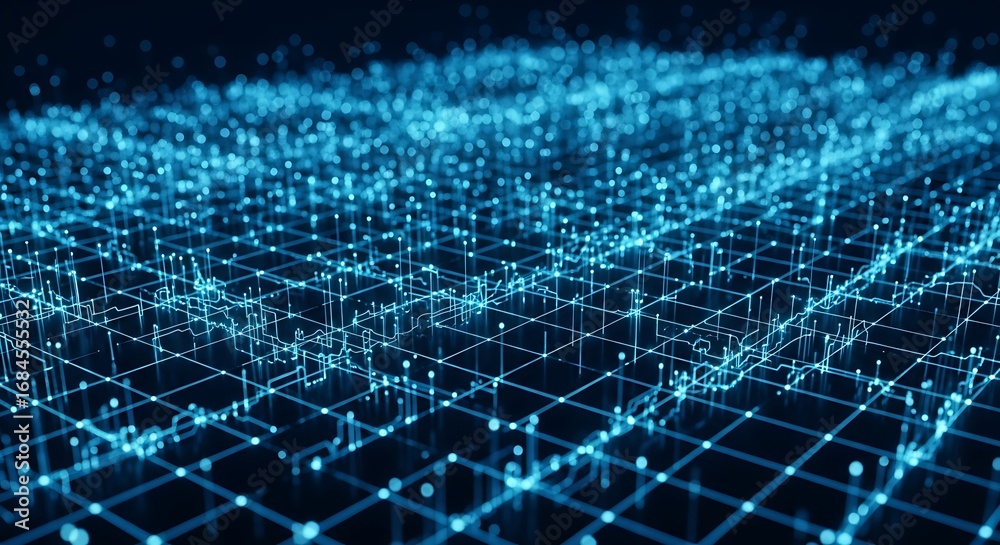 Fototapeta premium Abstract network of glowing blue and cyan digital connections and data flow
