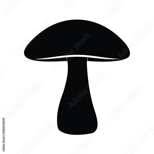 Simple black silhouette of a mushroom with a cap and stem design, minimalist mushroom design silhouette vector illustration