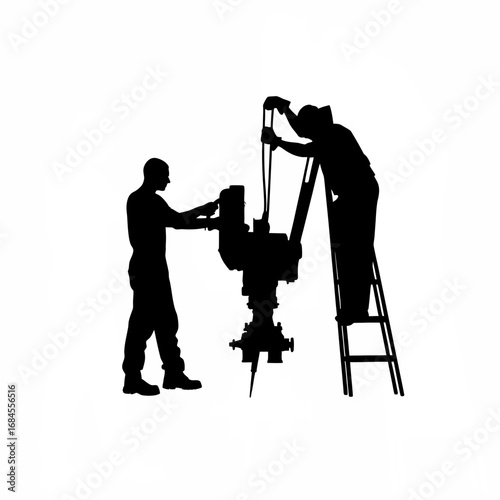 Silhouette of a cnc technician measuring machine depth of cut
