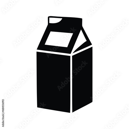 A black and white silhouette of a typical gable top carton package, soy milk carton silhouette vector illustration