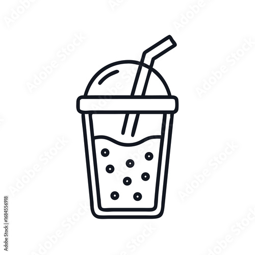 Outline drawing of a cup of iced bubble tea with straw, very cute, smoothie in glass icon vector illustration