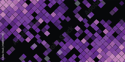 Abstract geometric pattern featuring a mosaic of purple and violet diamond shapes against black background.