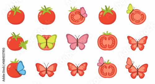 Vibrant tomato butterfly arrangement showcasing nature's whimsical interplay and summer essence