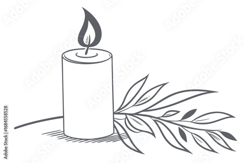 Elegant Candle Flame with Leaves on White Backdrop for Simple Serene Design